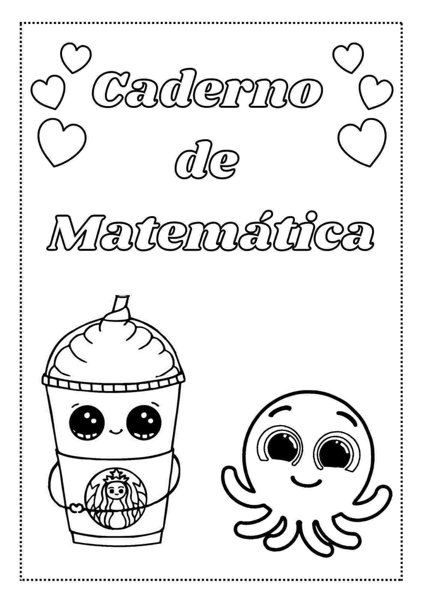 capa de caderno de matematica de desenhos fofos