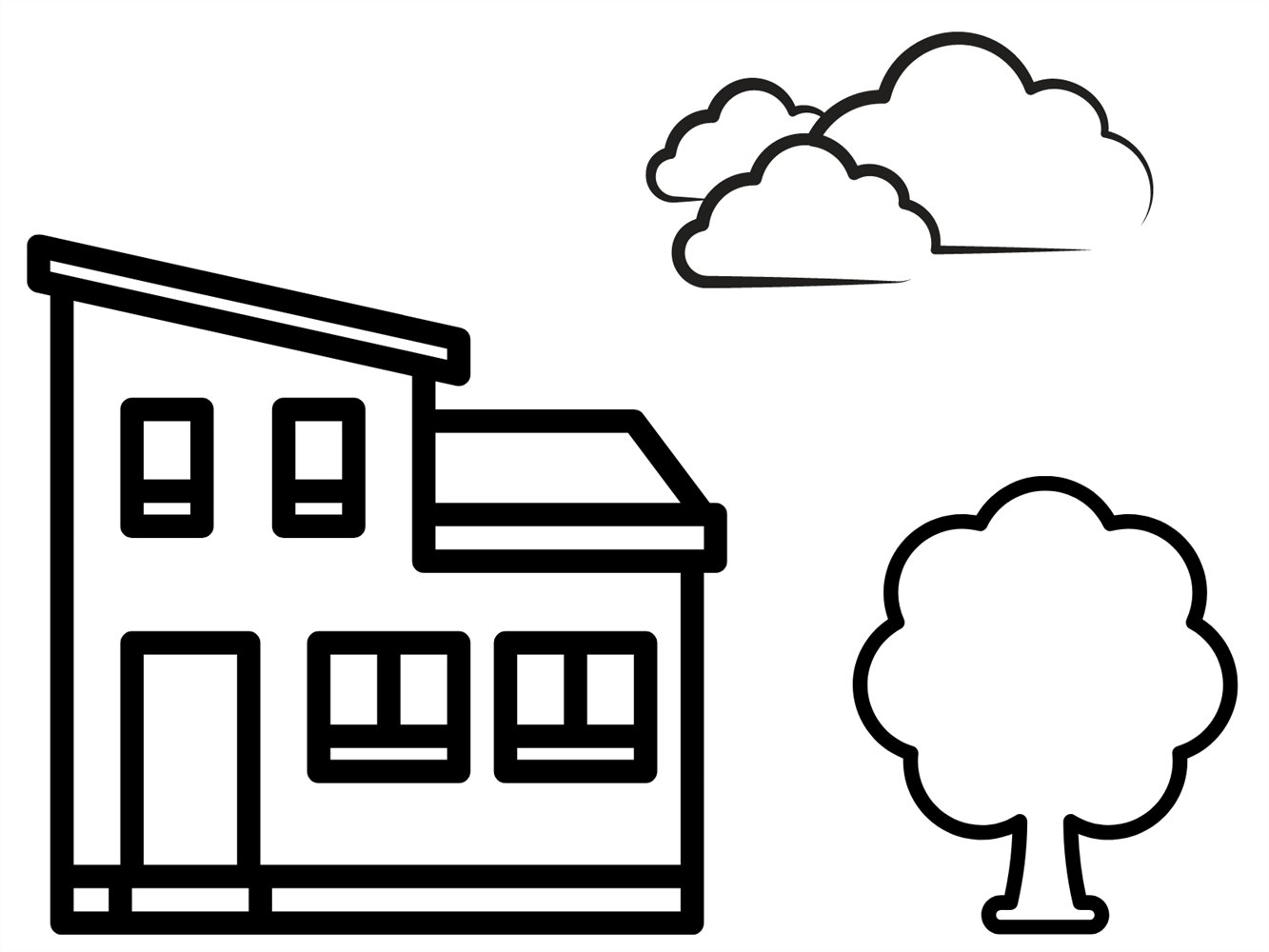imagem de casa com arvore e nuvens