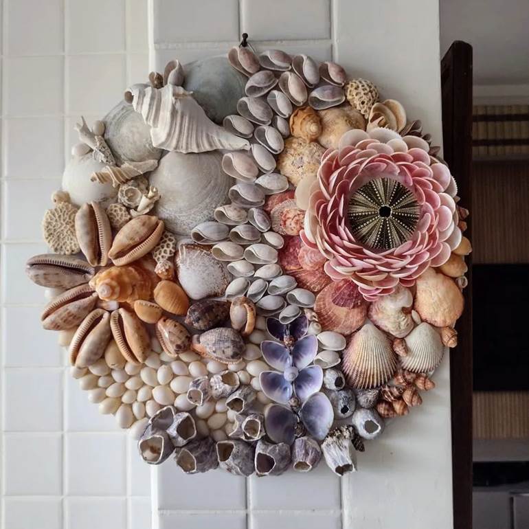Artesanato com conchas do mar guirlanda