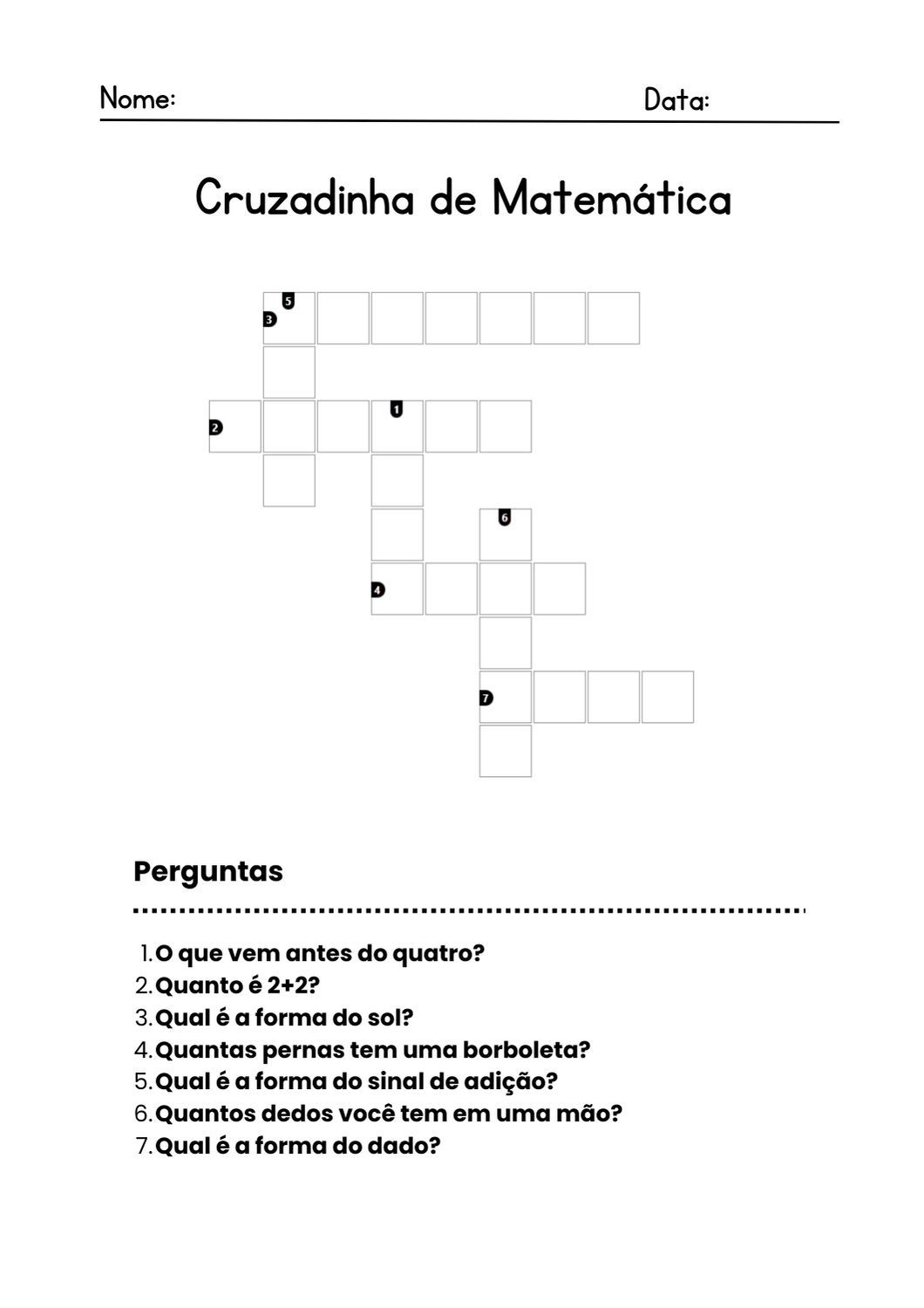 Cruzadinha Matemática para imprimir