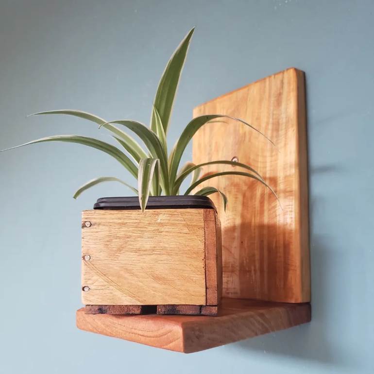 Suporte de plantas com caixa de madeira