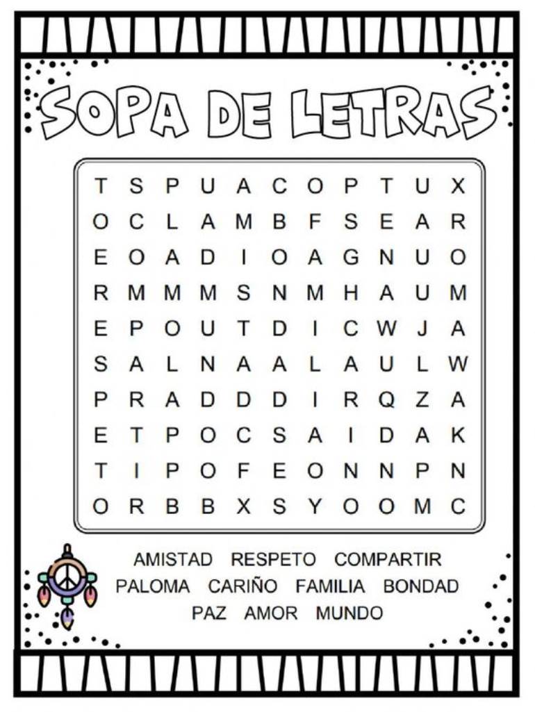Sopas de letras para imprimir em espanhol