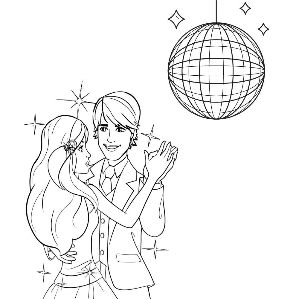 barbie para colorir e ken dançando