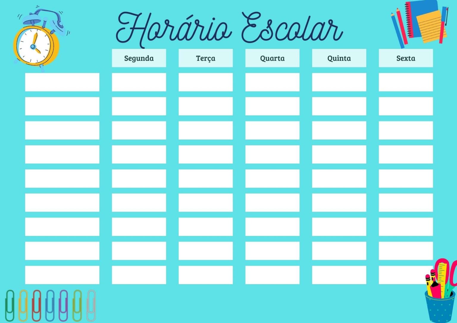 Horário escolar para imprimir em PDF editável - Artesanato Passo a Passo!