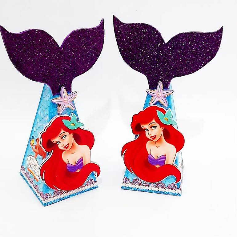 lembrancinha com glitter e ariel