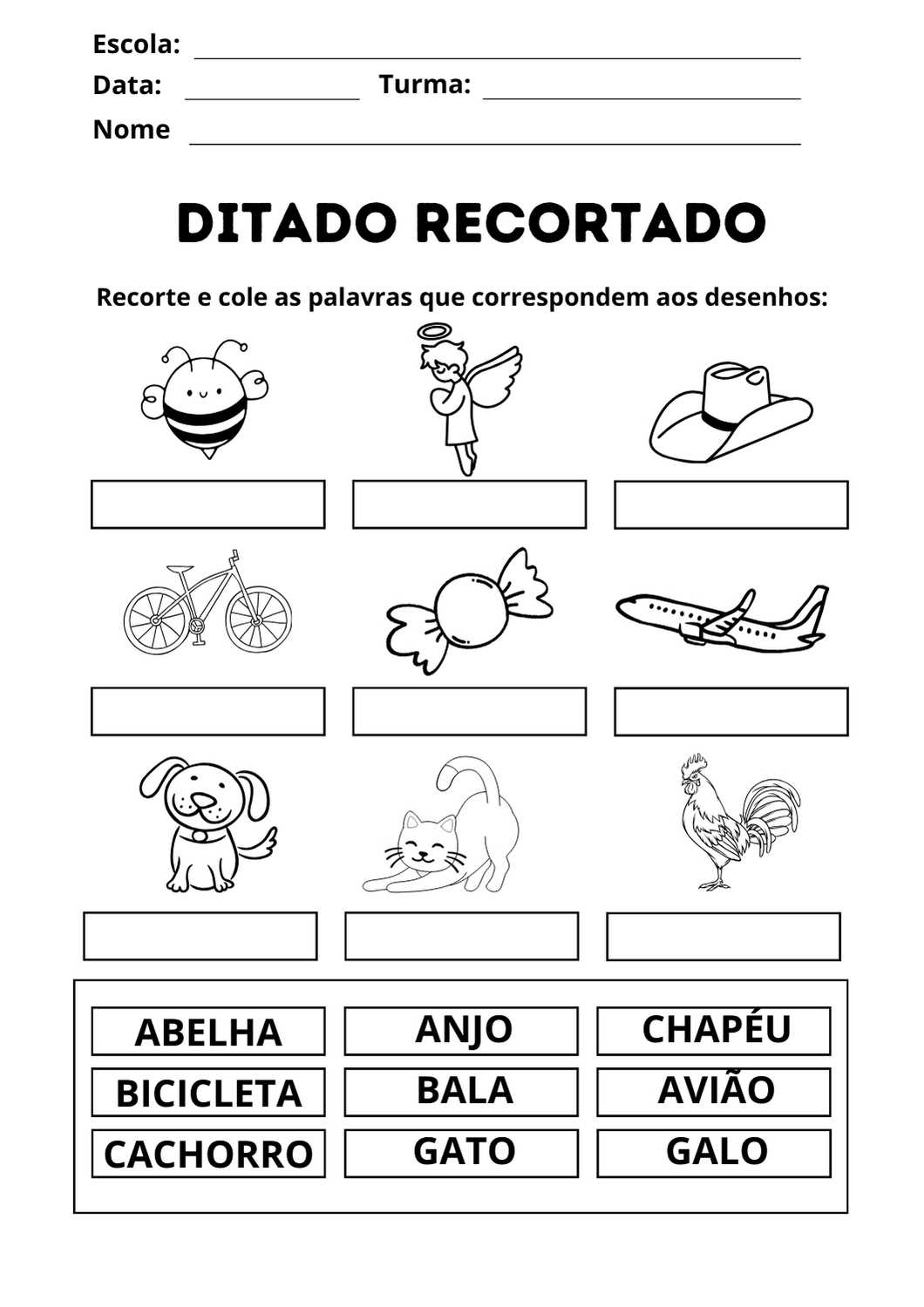 ditado recortado para imprimir