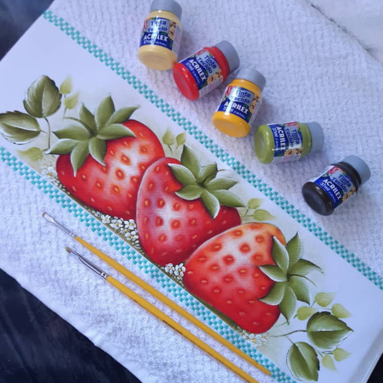 Pintura em tecido Pano de Prato frutas