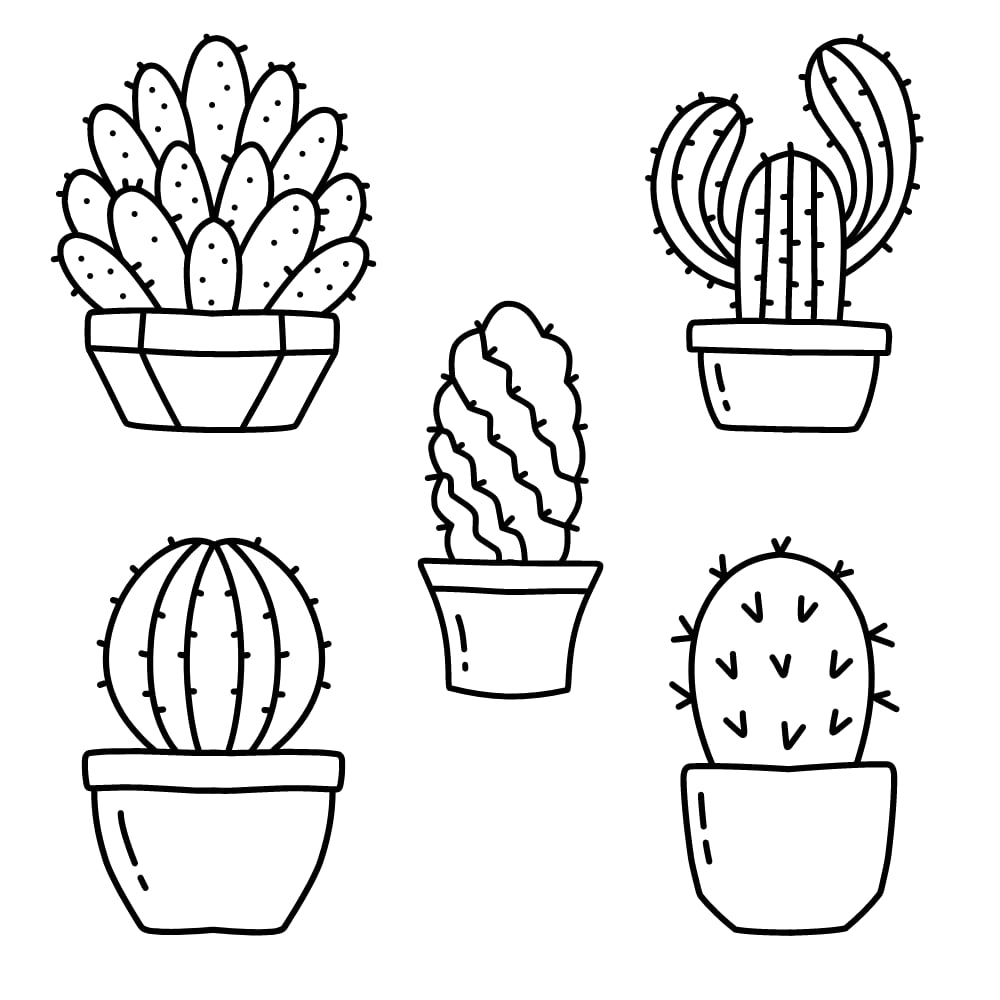 desenho de cacto preto e branco