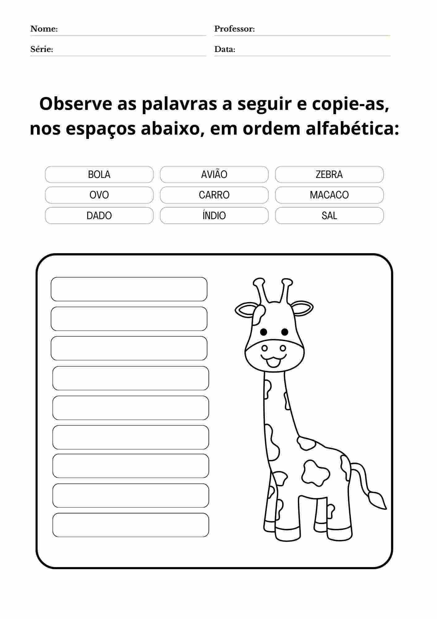 atividade de ordem alfabetica 3 ano para imprimir 