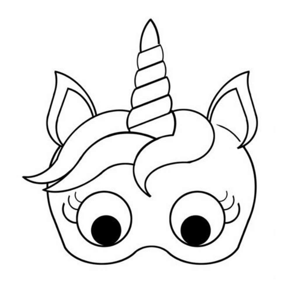 mascara de carnaval de unicornio para colorir