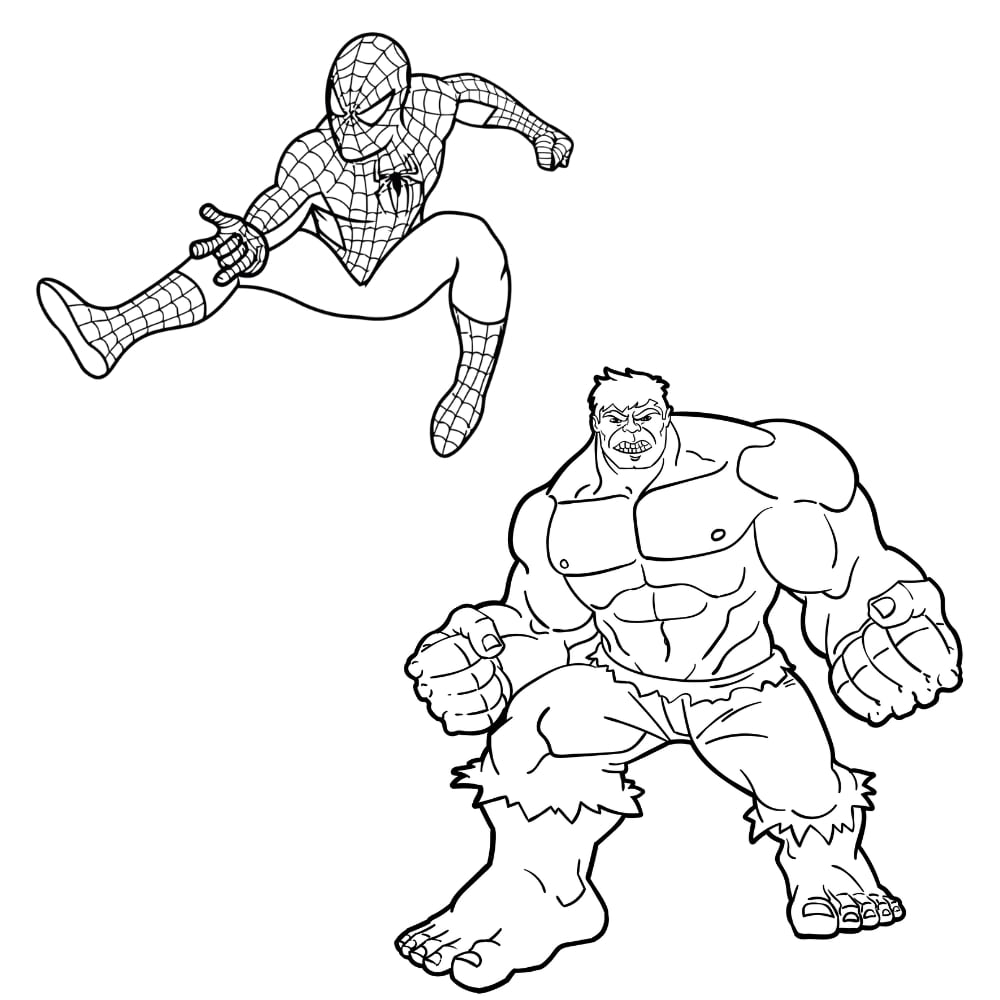 desenho do hulk com o homem aranha