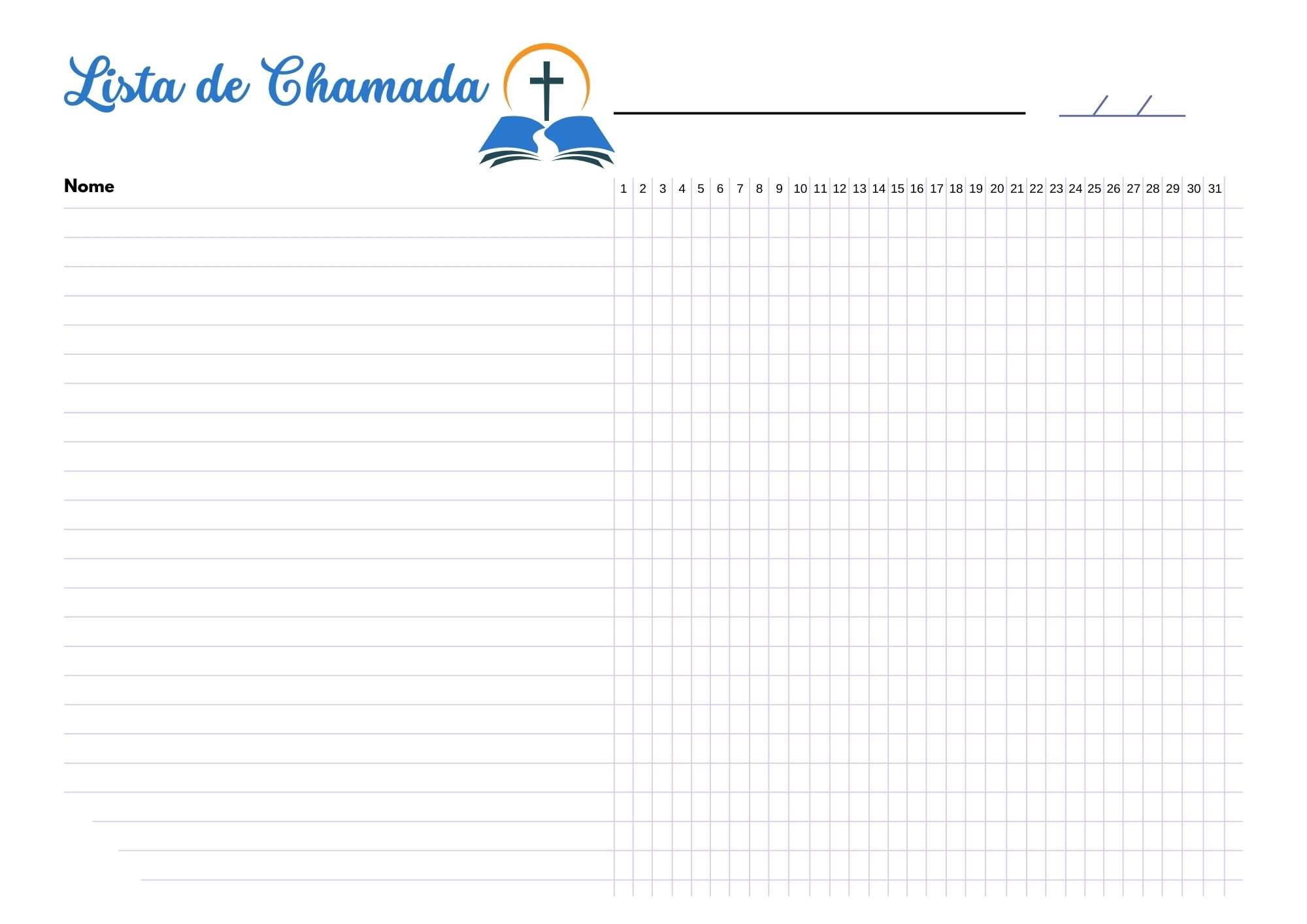 lista de chamada catequese para imprimir