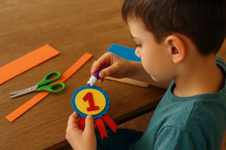 criança com medalha