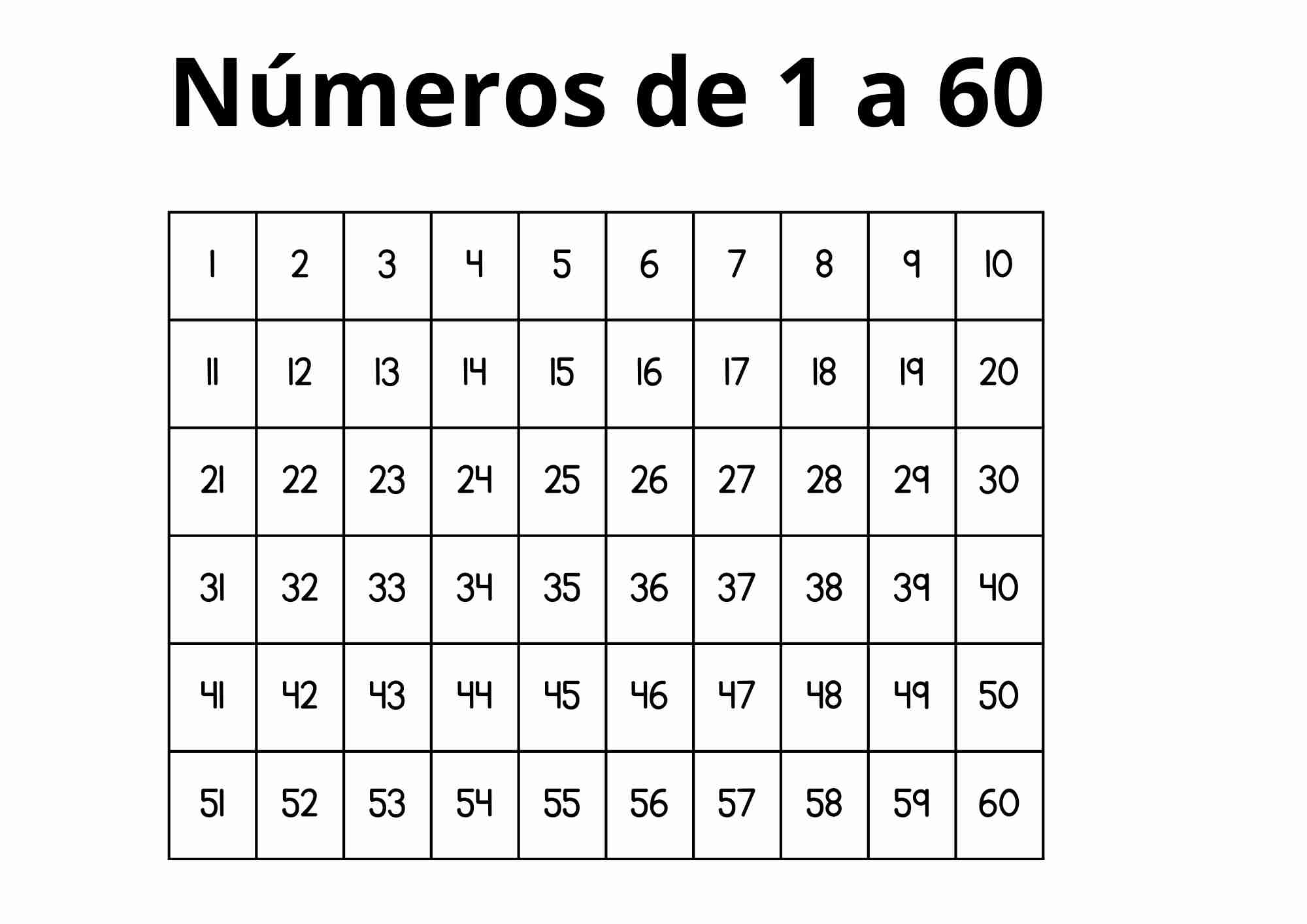 numeros de 1 a 60 para imprimir