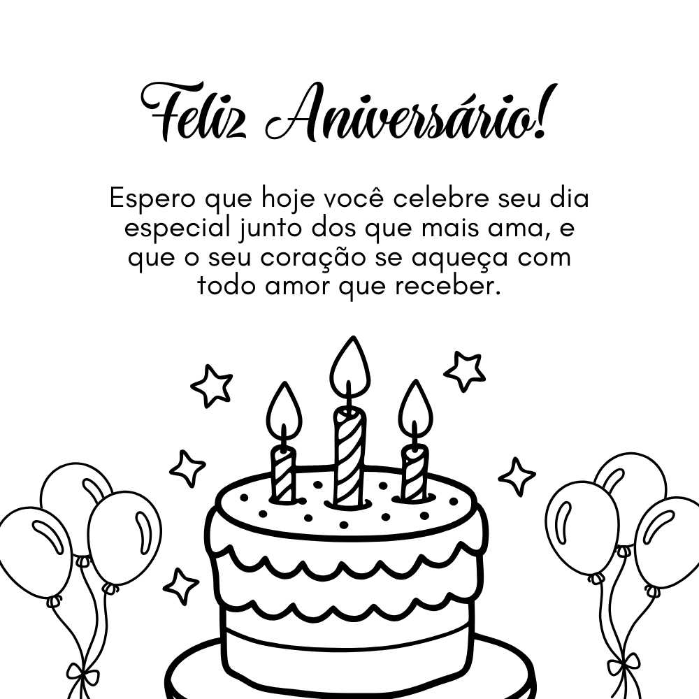 Cartão de aniversário para imprimir preto e branco