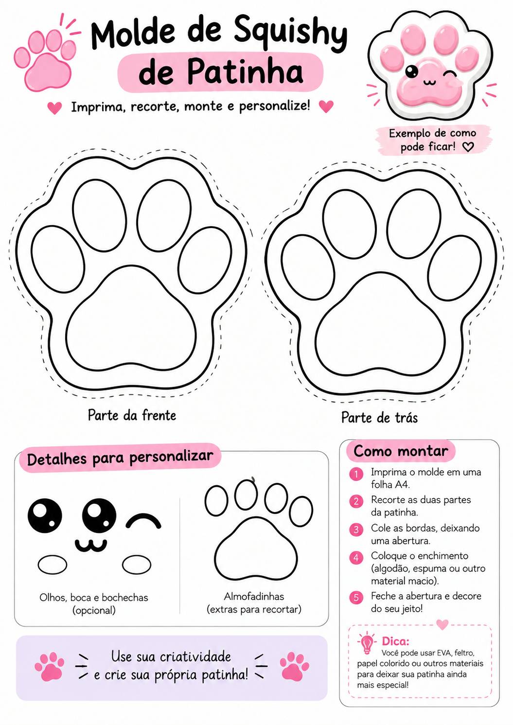 Molde de squishy de patinha para imprimir